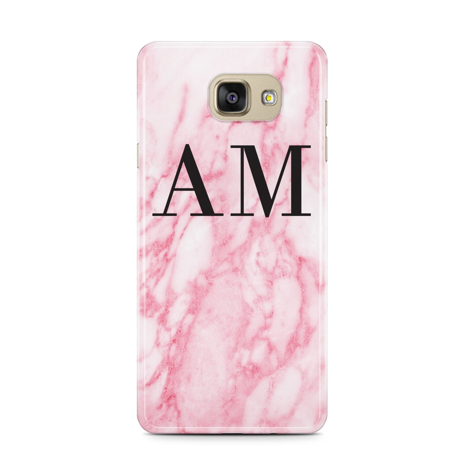 Personalised Pink Marble Monogrammed Samsung Galaxy A7 2016 Case on gold phone