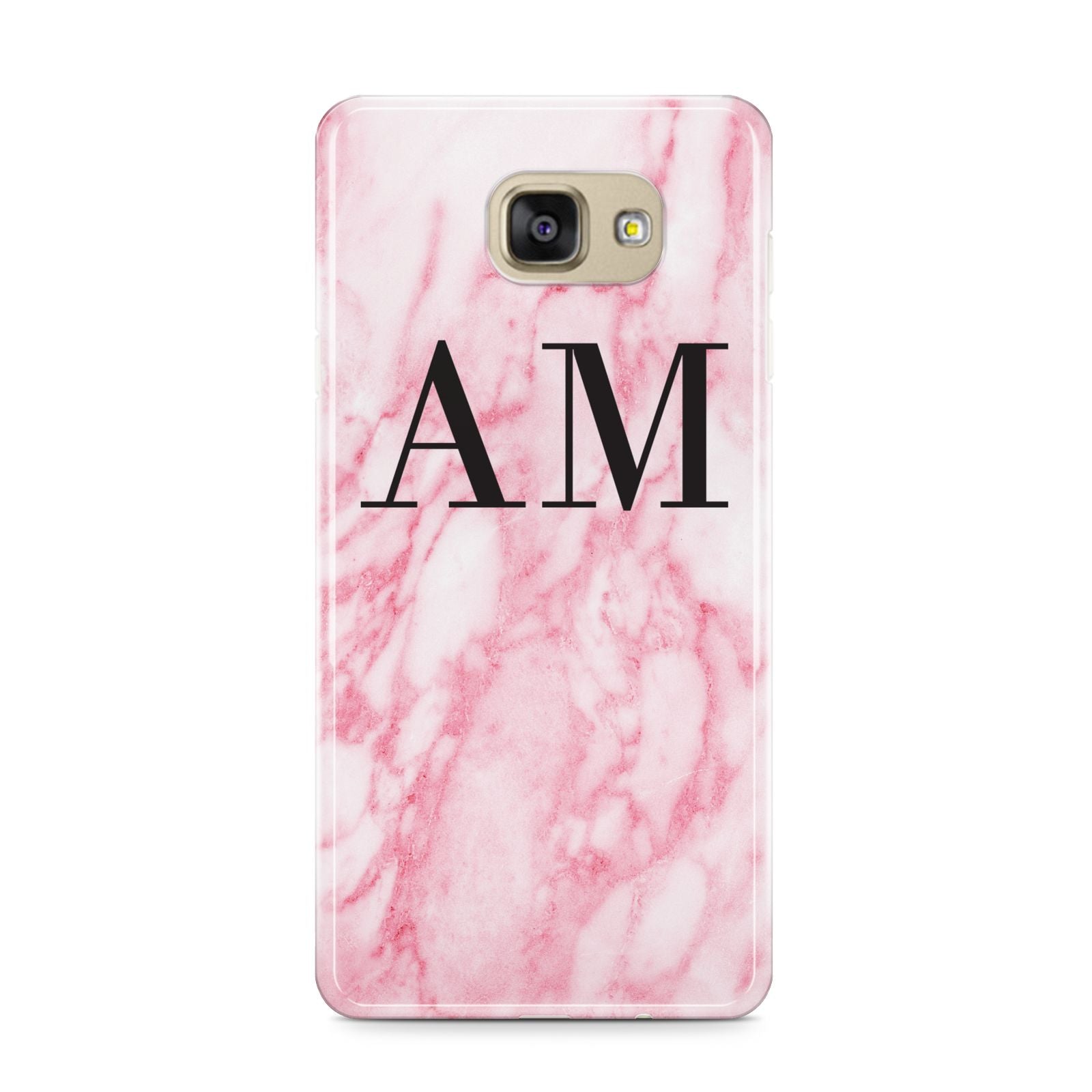 Personalised Pink Marble Monogrammed Samsung Galaxy A9 2016 Case on gold phone