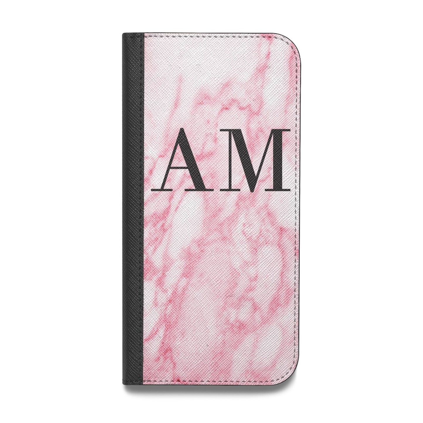 Personalised Pink Marble Monogrammed Vegan Leather Flip Samsung Case
