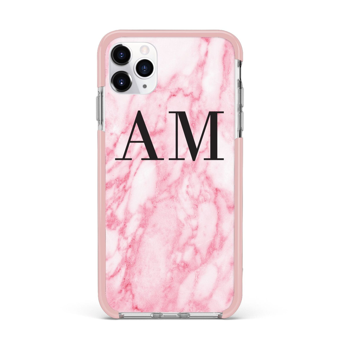 Personalised Pink Marble Monogrammed iPhone 11 Pro Max Impact Pink Edge Case