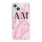 Personalised Pink Marble Monogrammed iPhone 13 Clear Bumper Case