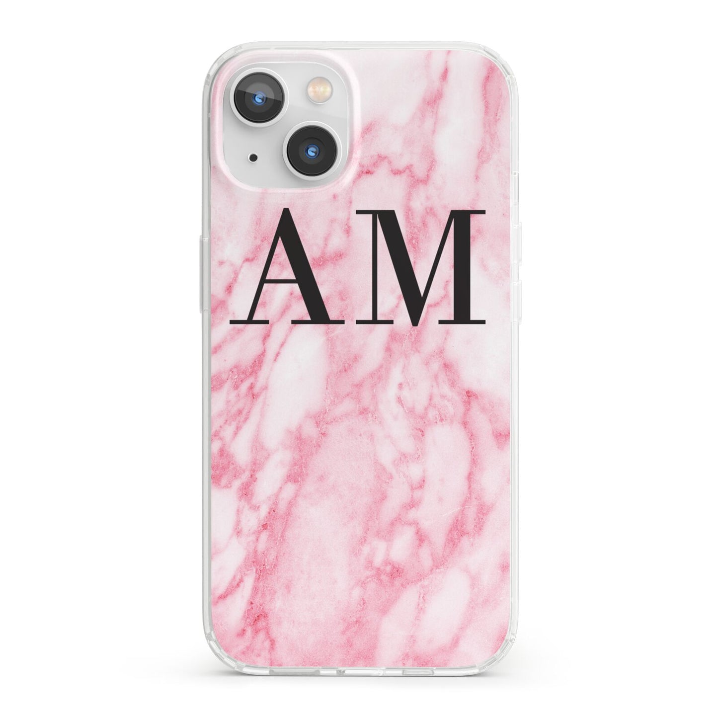 Personalised Pink Marble Monogrammed iPhone 13 Clear Bumper Case