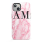 Personalised Pink Marble Monogrammed iPhone 13 Full Wrap 3D Tough Case