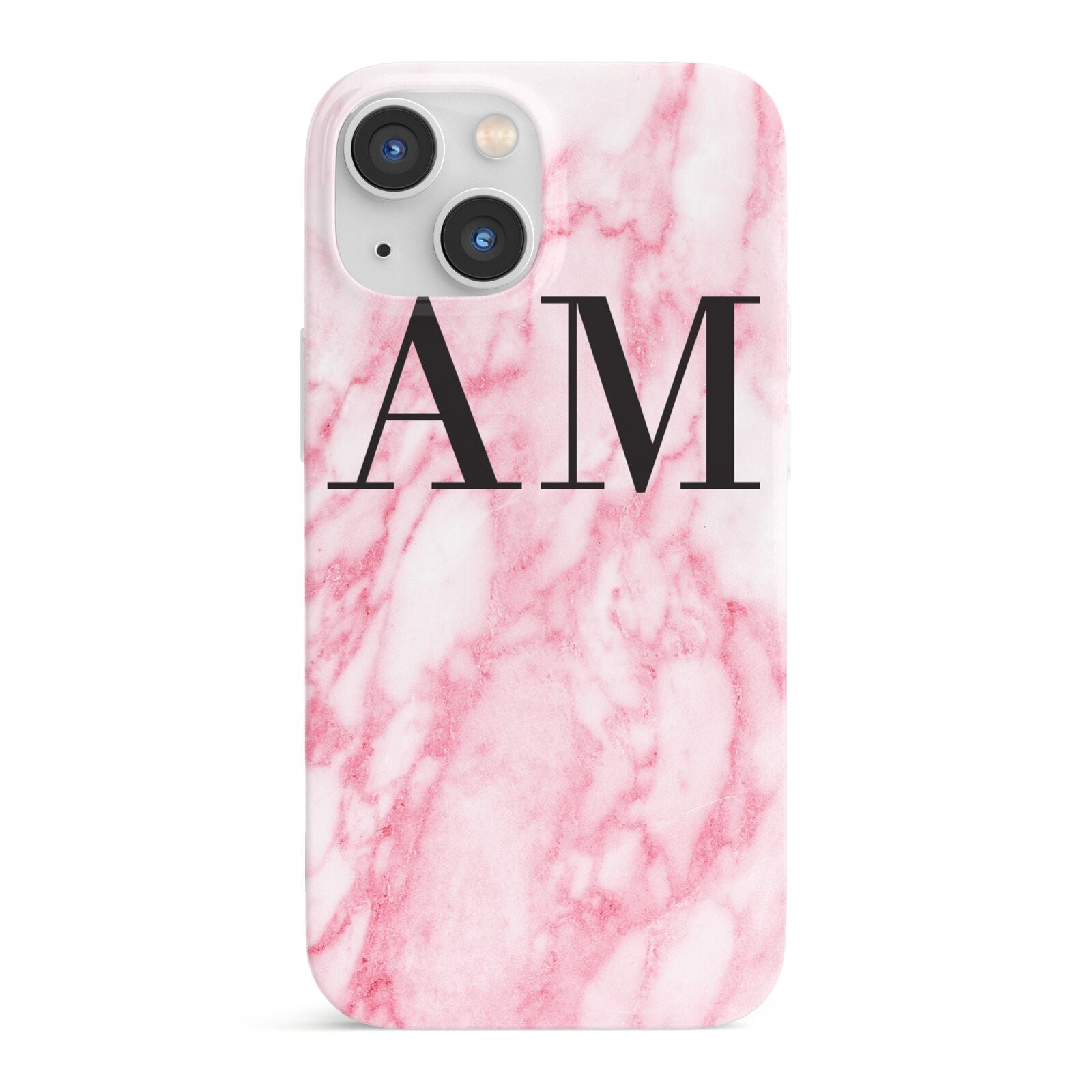Personalised Pink Marble Monogrammed iPhone 13 Mini Full Wrap 3D Snap Case
