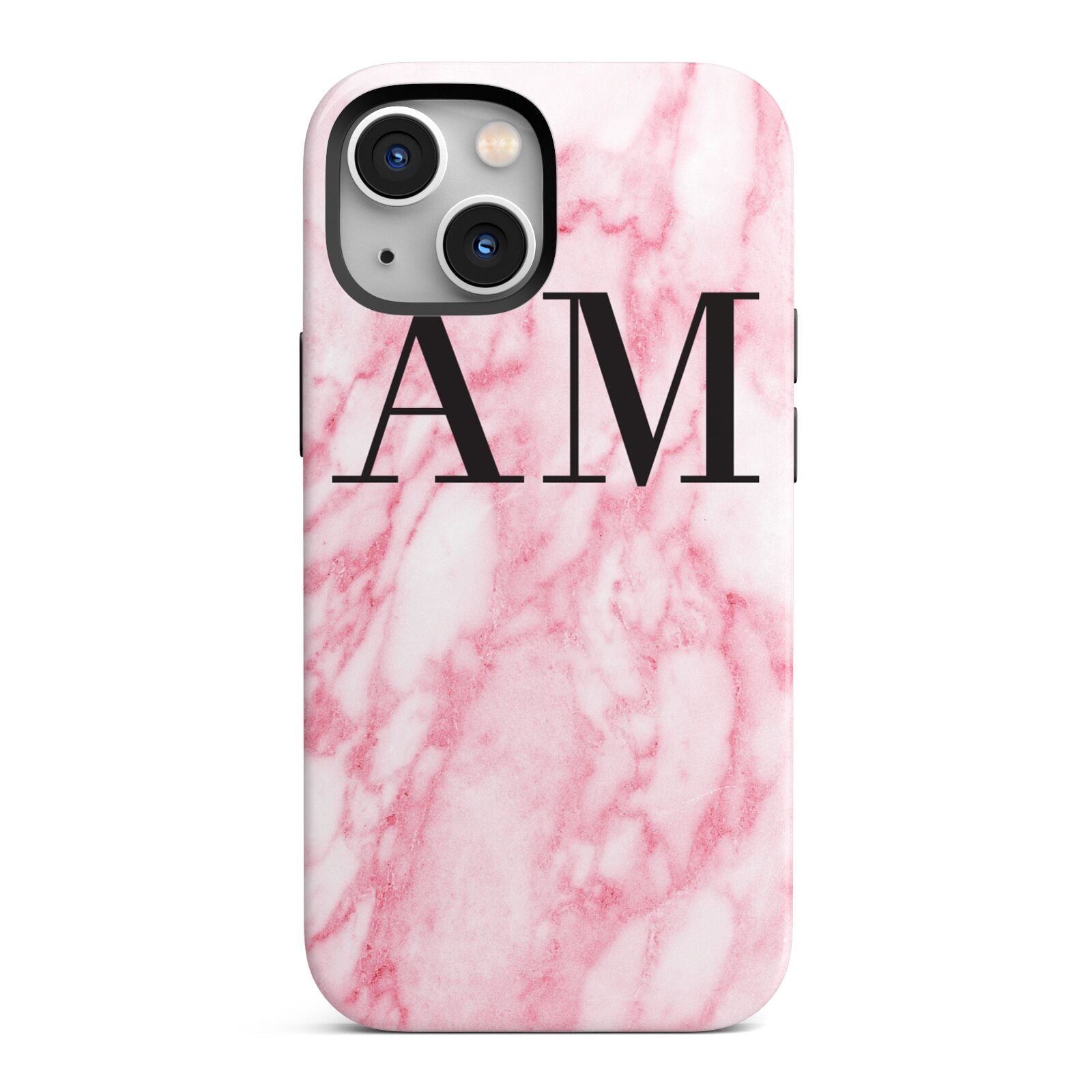Personalised Pink Marble Monogrammed iPhone 13 Mini Full Wrap 3D Tough Case