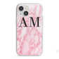Personalised Pink Marble Monogrammed iPhone 13 Mini TPU Impact Case with White Edges