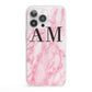 Personalised Pink Marble Monogrammed iPhone 13 Pro Clear Bumper Case