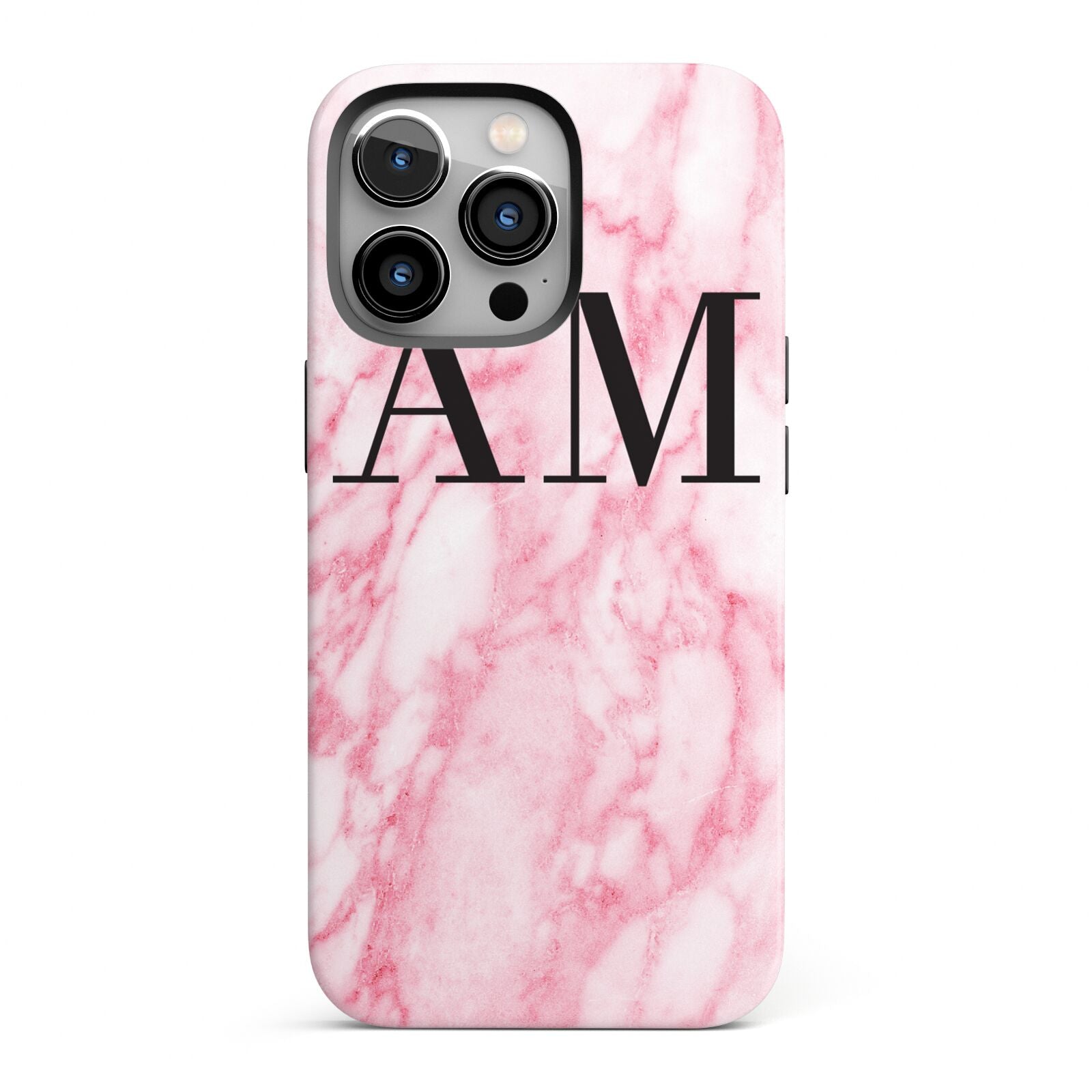 Personalised Pink Marble Monogrammed iPhone 13 Pro Full Wrap 3D Tough Case