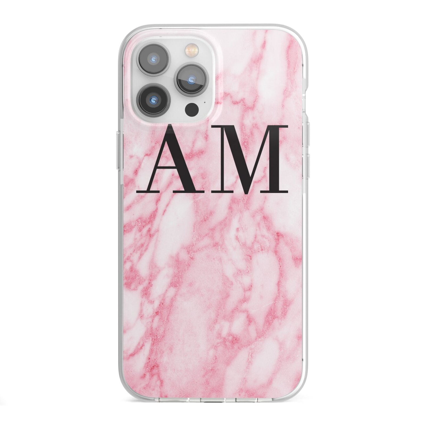 Personalised Pink Marble Monogrammed iPhone 13 Pro Max TPU Impact Case with White Edges