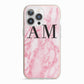 Personalised Pink Marble Monogrammed iPhone 13 Pro TPU Impact Case with Pink Edges