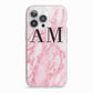 Personalised Pink Marble Monogrammed iPhone 13 Pro TPU Impact Case with White Edges