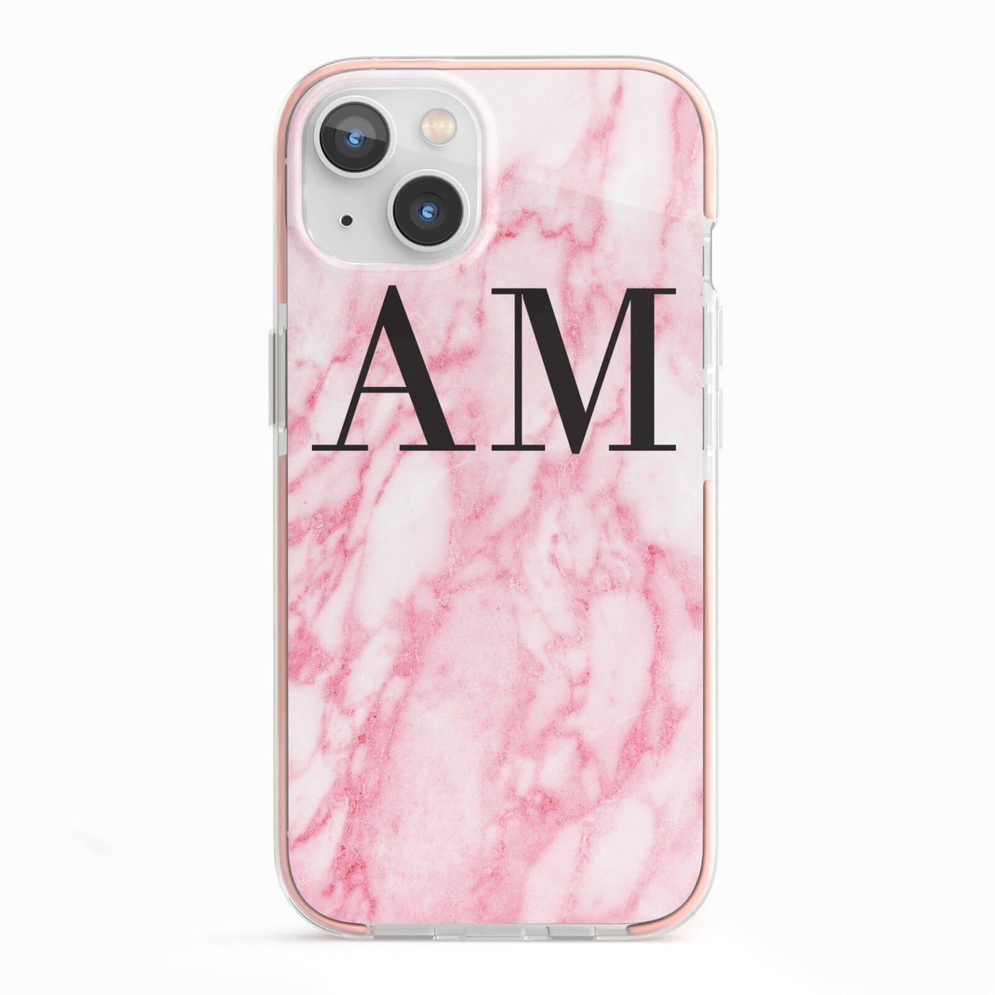 Personalised Pink Marble Monogrammed iPhone 13 TPU Impact Case with Pink Edges