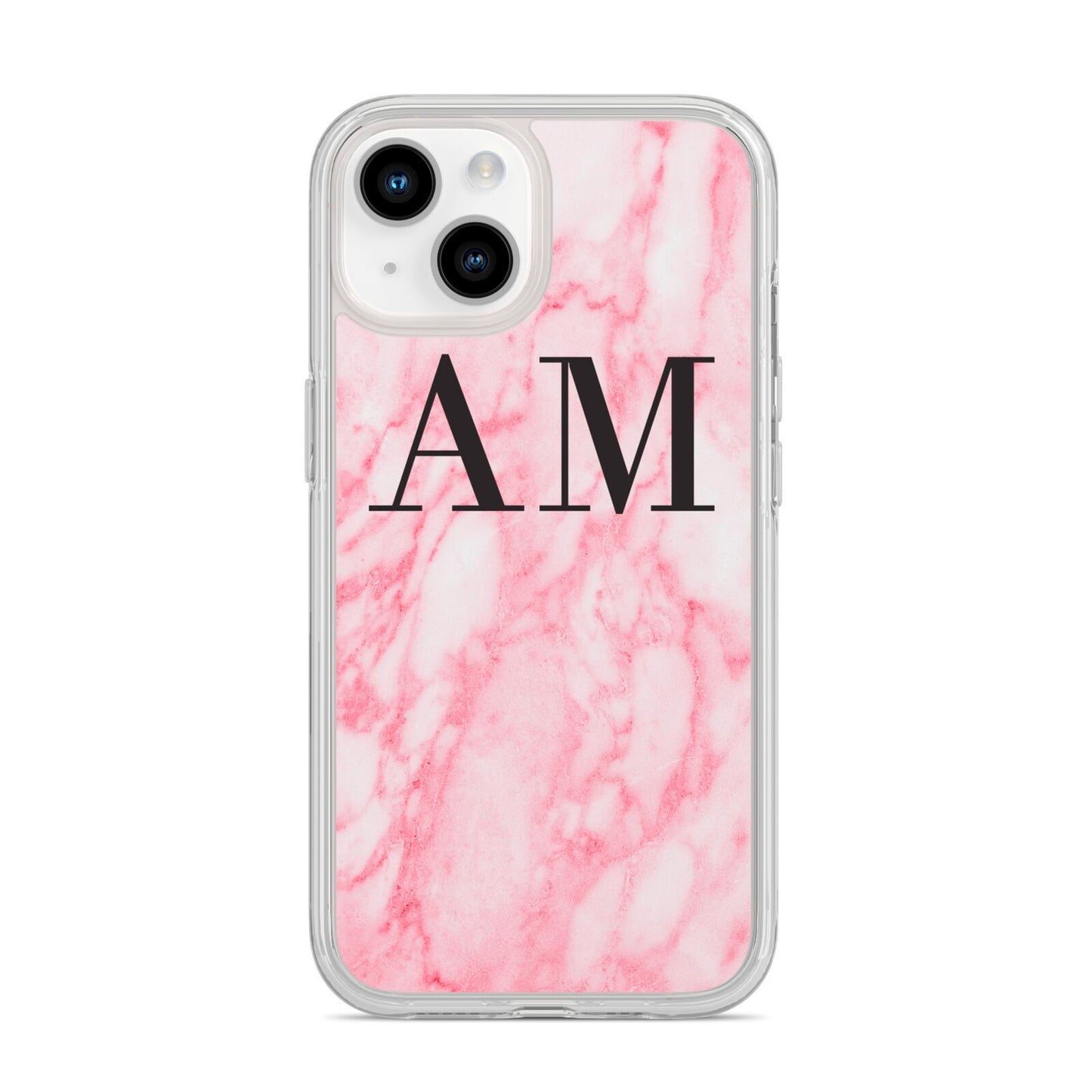 Personalised Pink Marble Monogrammed iPhone 14 Clear Tough Case Starlight