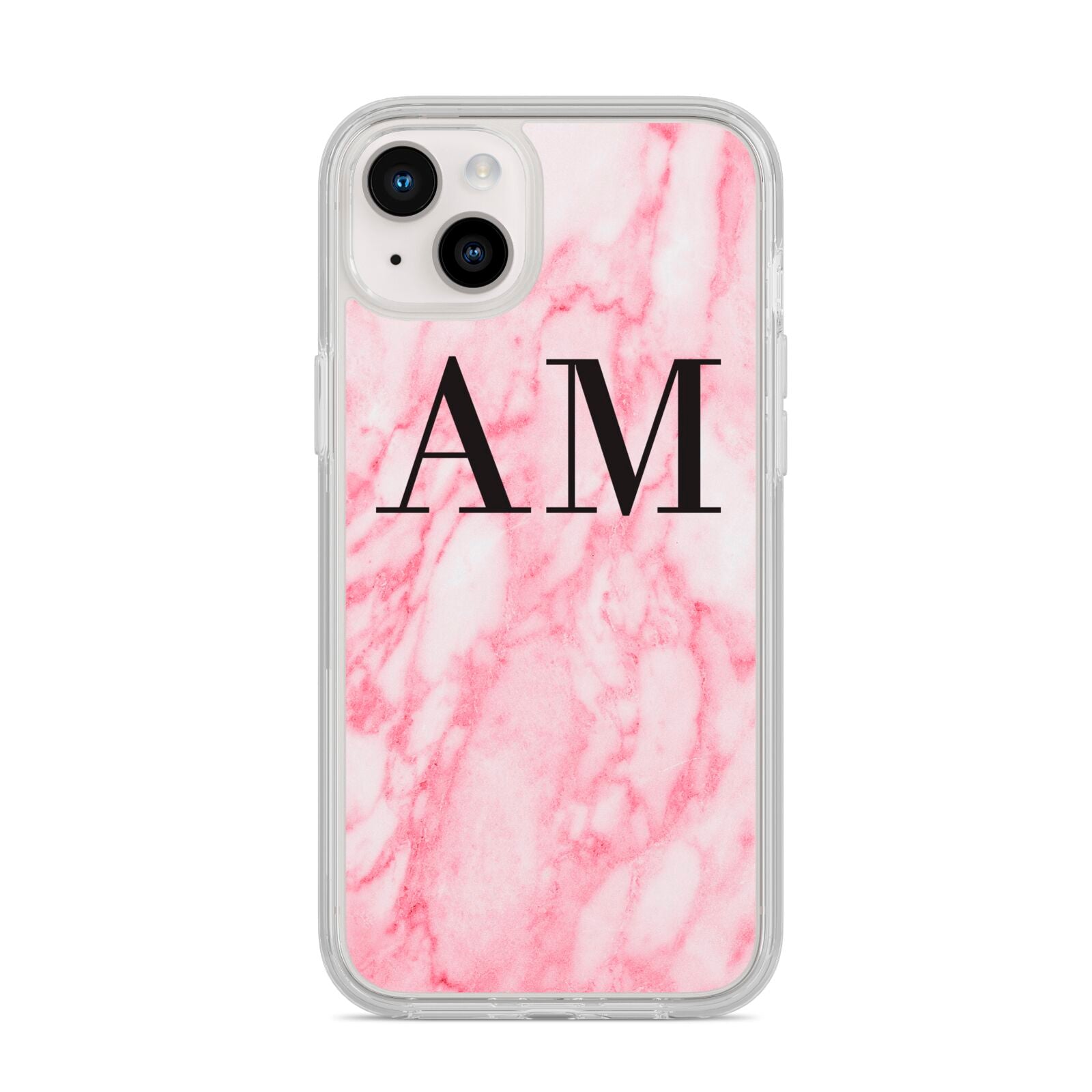 Personalised Pink Marble Monogrammed iPhone 14 Plus Clear Tough Case Starlight