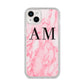 Personalised Pink Marble Monogrammed iPhone 14 Plus Glitter Tough Case Starlight