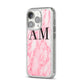 Personalised Pink Marble Monogrammed iPhone 14 Pro Glitter Tough Case Silver Angled Image