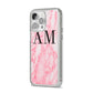 Personalised Pink Marble Monogrammed iPhone 14 Pro Max Clear Tough Case Silver Angled Image