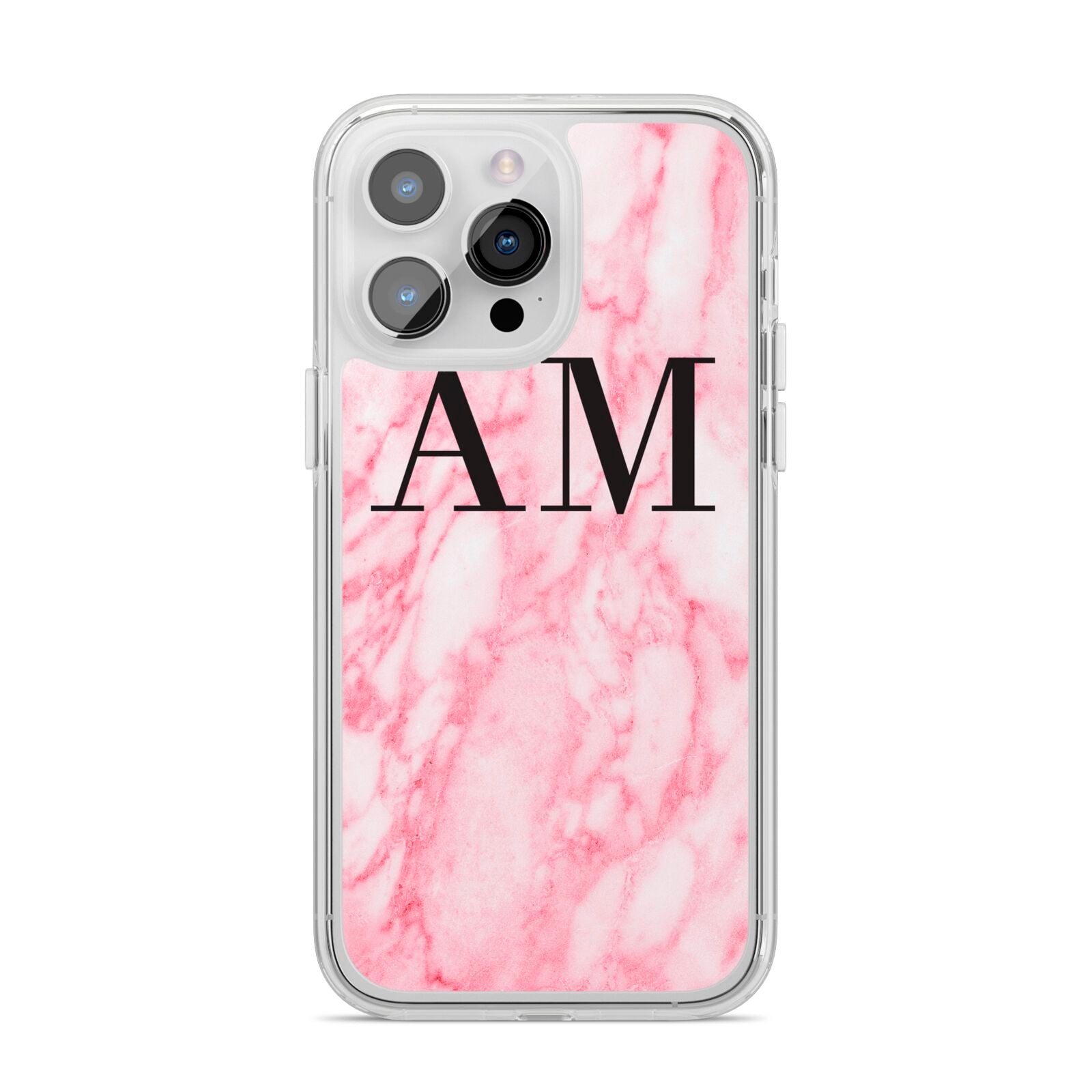 Personalised Pink Marble Monogrammed iPhone 14 Pro Max Clear Tough Case Silver