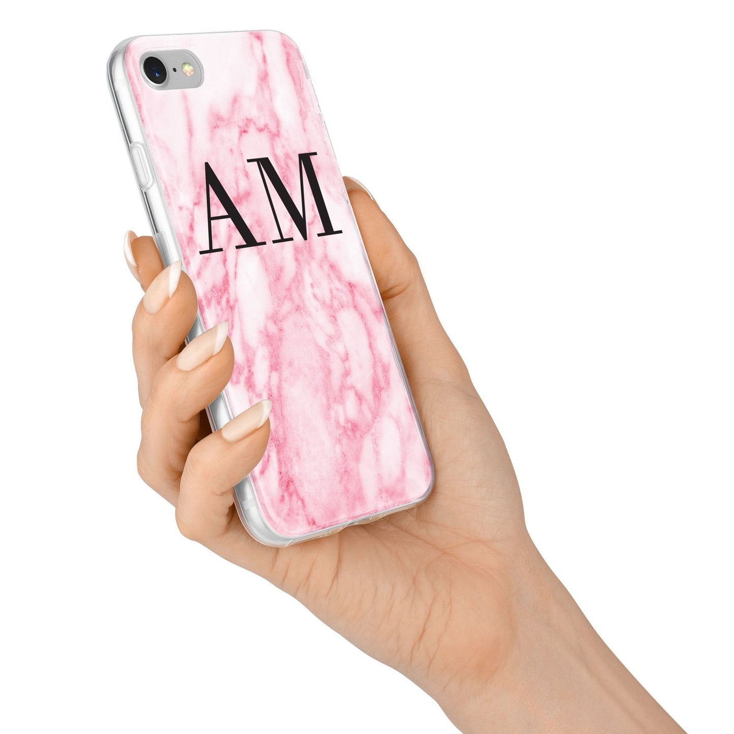Personalised Pink Marble Monogrammed iPhone 7 Bumper Case on Silver iPhone Alternative Image