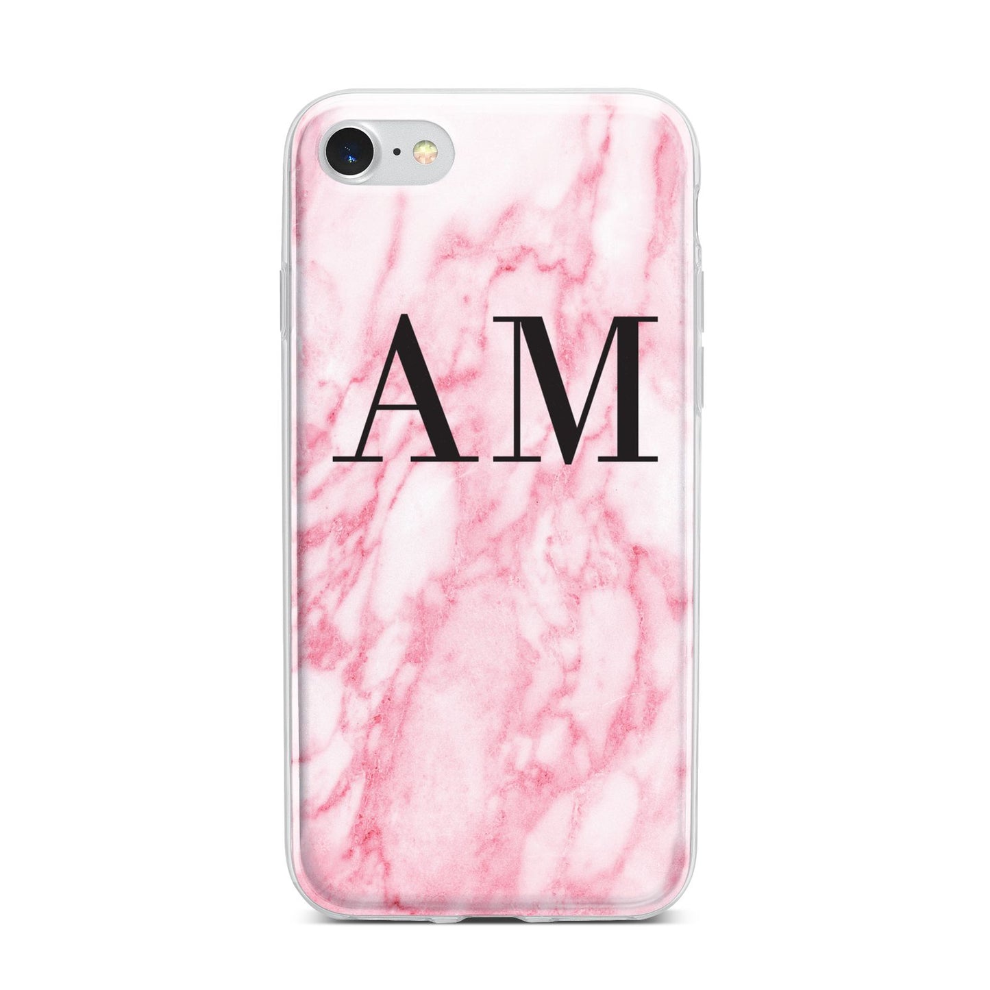 Personalised Pink Marble Monogrammed iPhone 7 Bumper Case on Silver iPhone