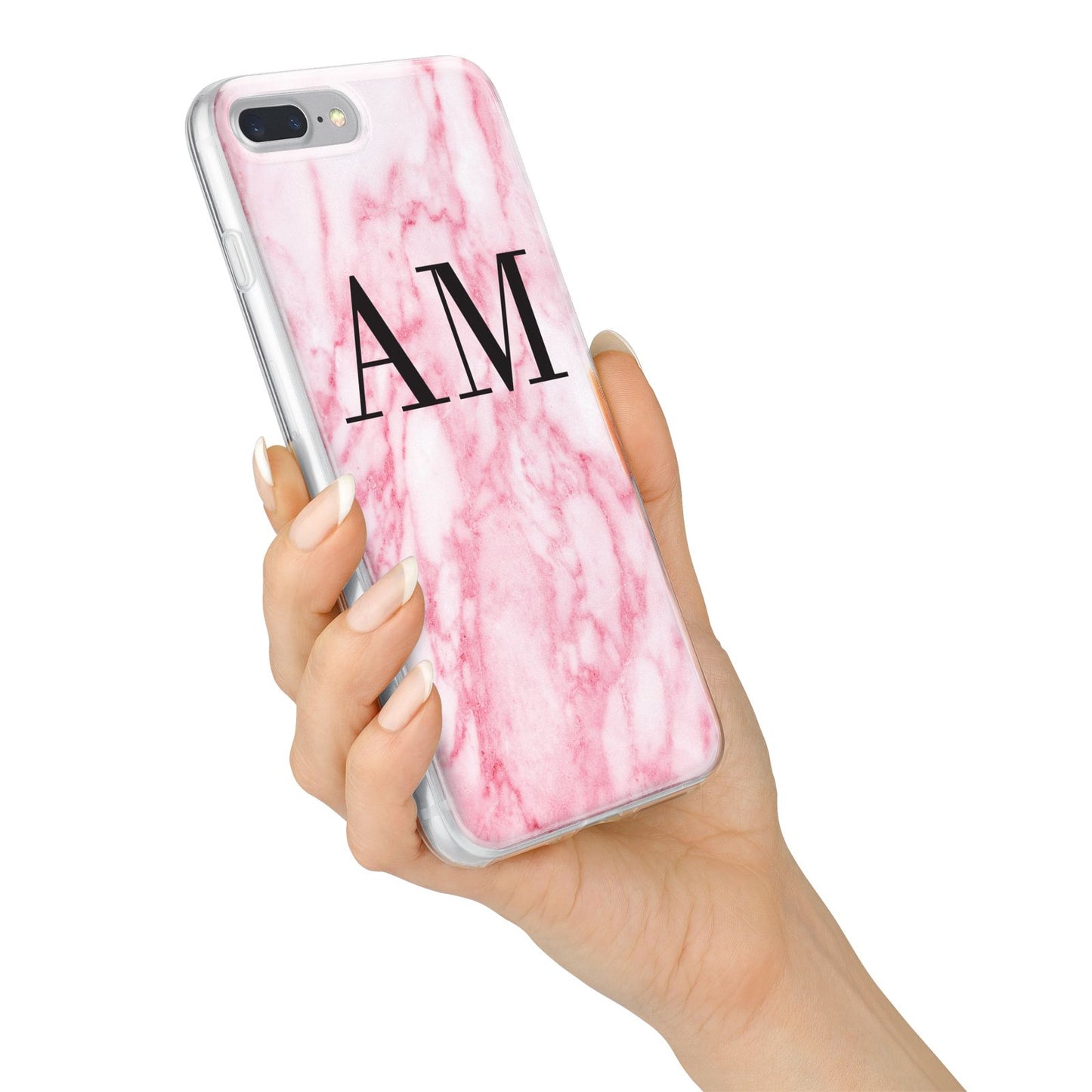 Personalised Pink Marble Monogrammed iPhone 7 Plus Bumper Case on Silver iPhone Alternative Image
