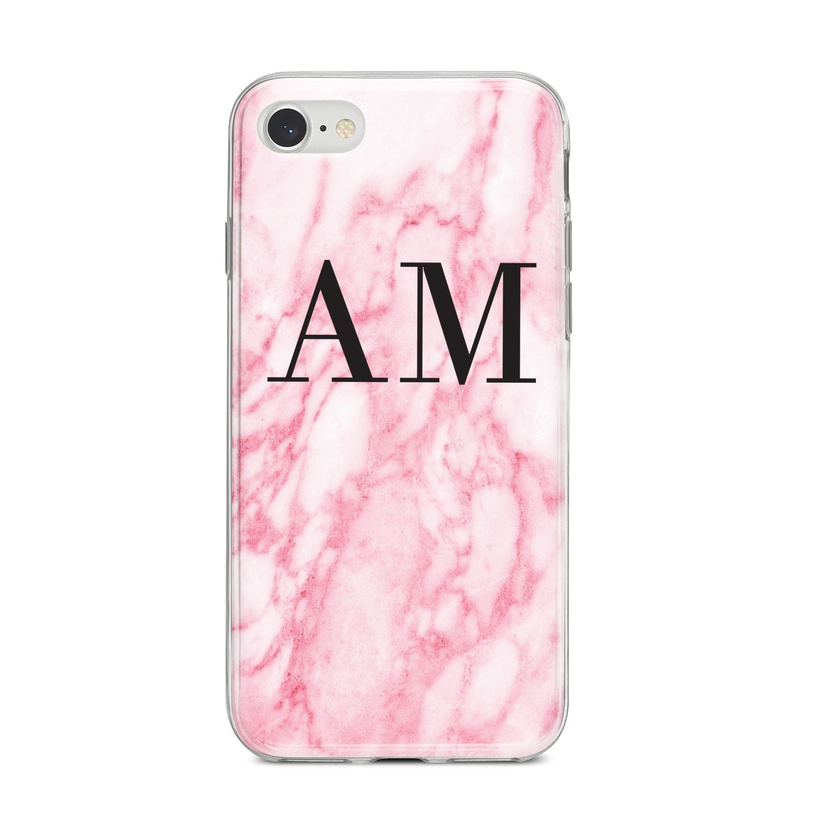 Personalised Pink Marble Monogrammed iPhone 8 Bumper Case on Silver iPhone