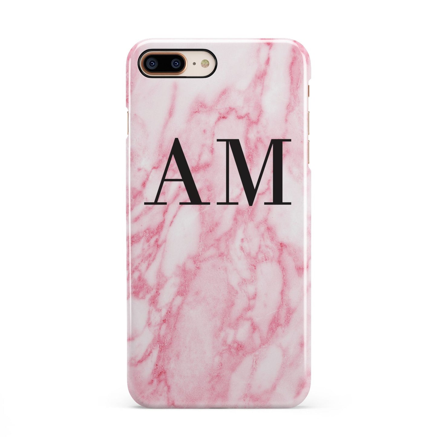 Personalised Pink Marble Monogrammed iPhone 8 Plus 3D Snap Case on Gold Phone