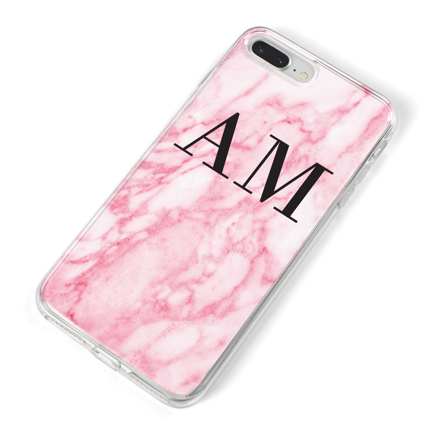 Personalised Pink Marble Monogrammed iPhone 8 Plus Bumper Case on Silver iPhone Alternative Image