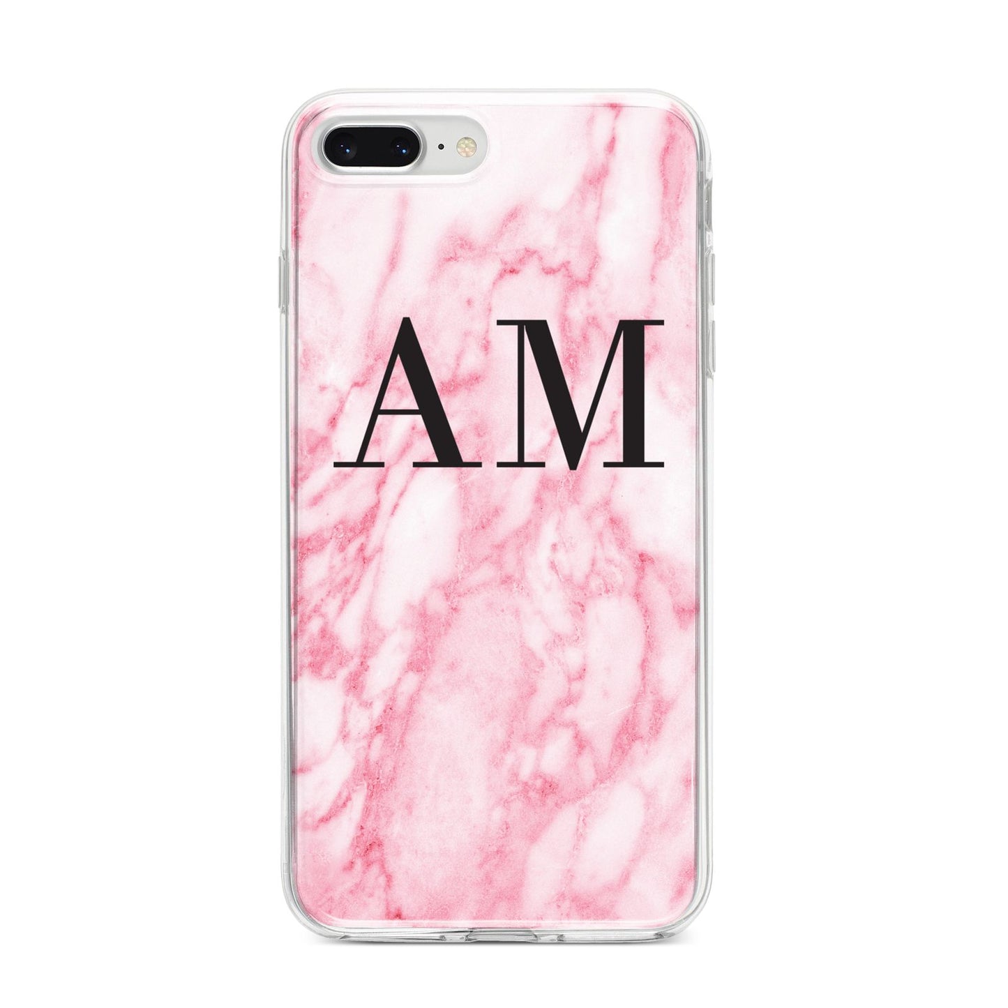 Personalised Pink Marble Monogrammed iPhone 8 Plus Bumper Case on Silver iPhone