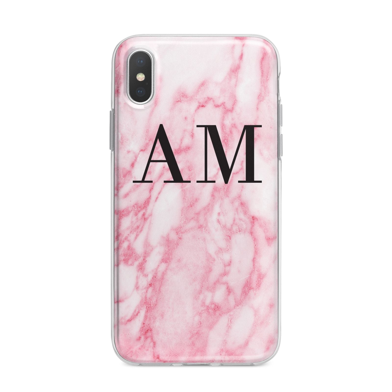 Personalised Pink Marble Monogrammed iPhone X Bumper Case on Silver iPhone Alternative Image 1