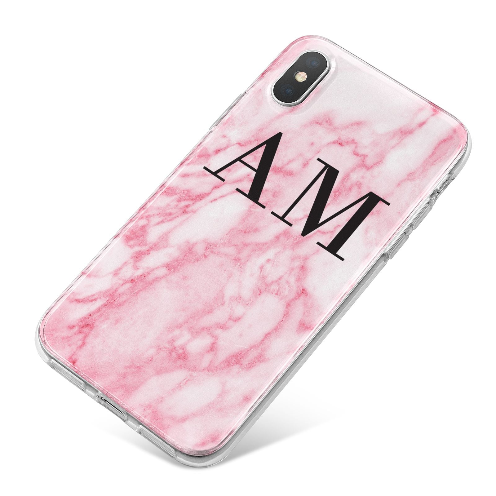 Personalised Pink Marble Monogrammed iPhone X Bumper Case on Silver iPhone