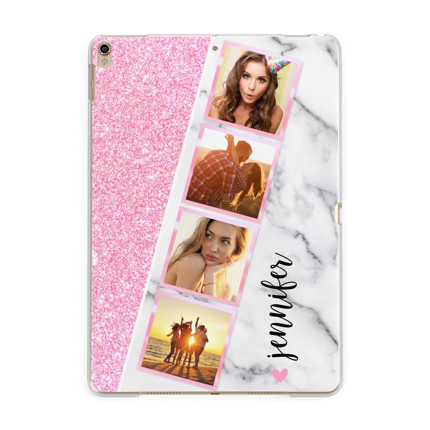 Personalised Pink Marble Photo Strip Apple iPad Gold Case