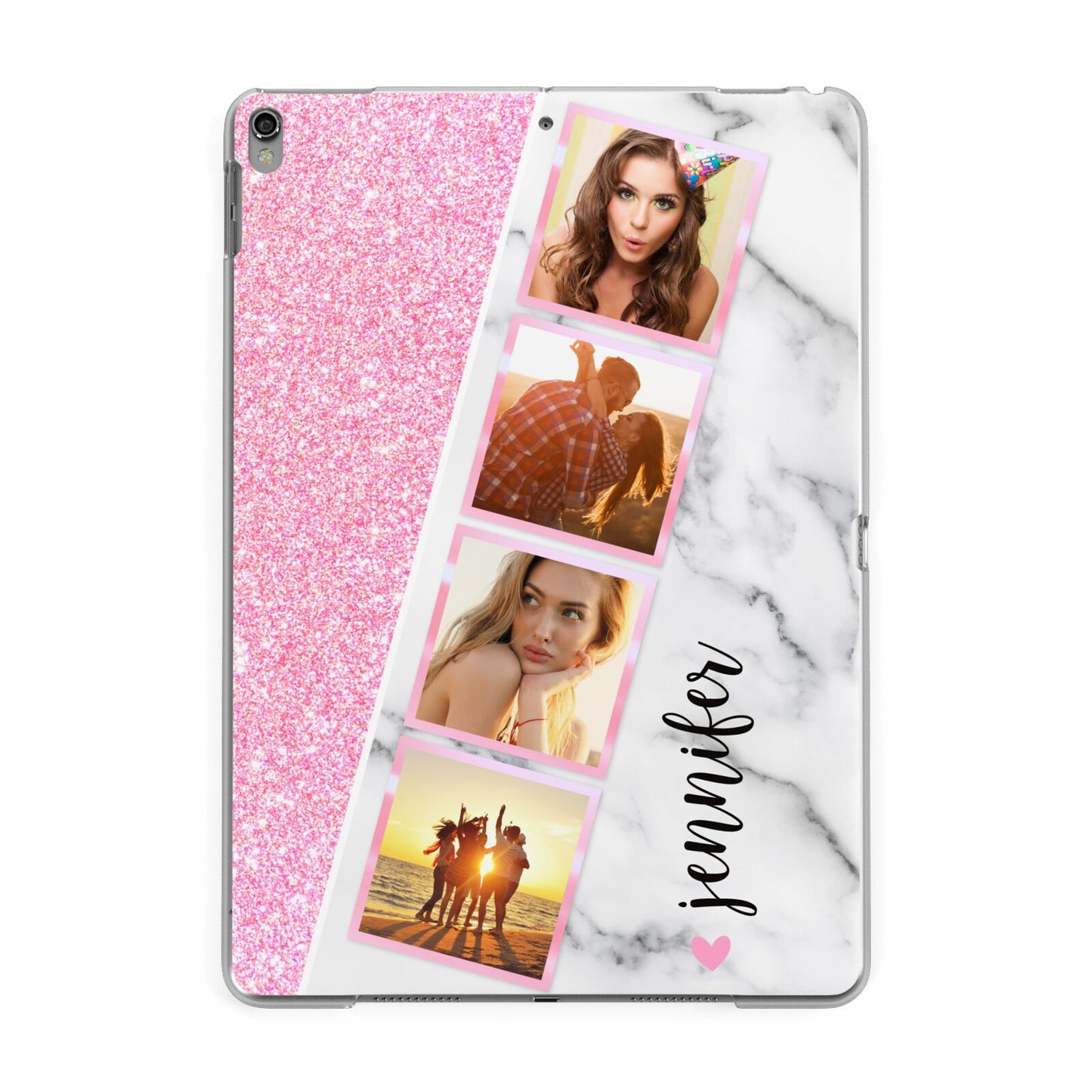 Personalised Pink Marble Photo Strip Apple iPad Grey Case