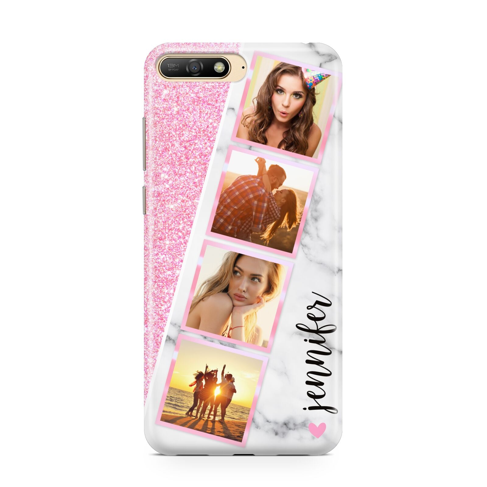 Personalised Pink Marble Photo Strip Huawei Y6 2018