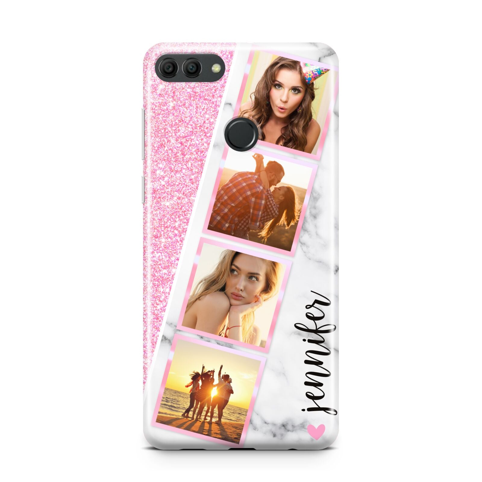 Personalised Pink Marble Photo Strip Huawei Y9 2018