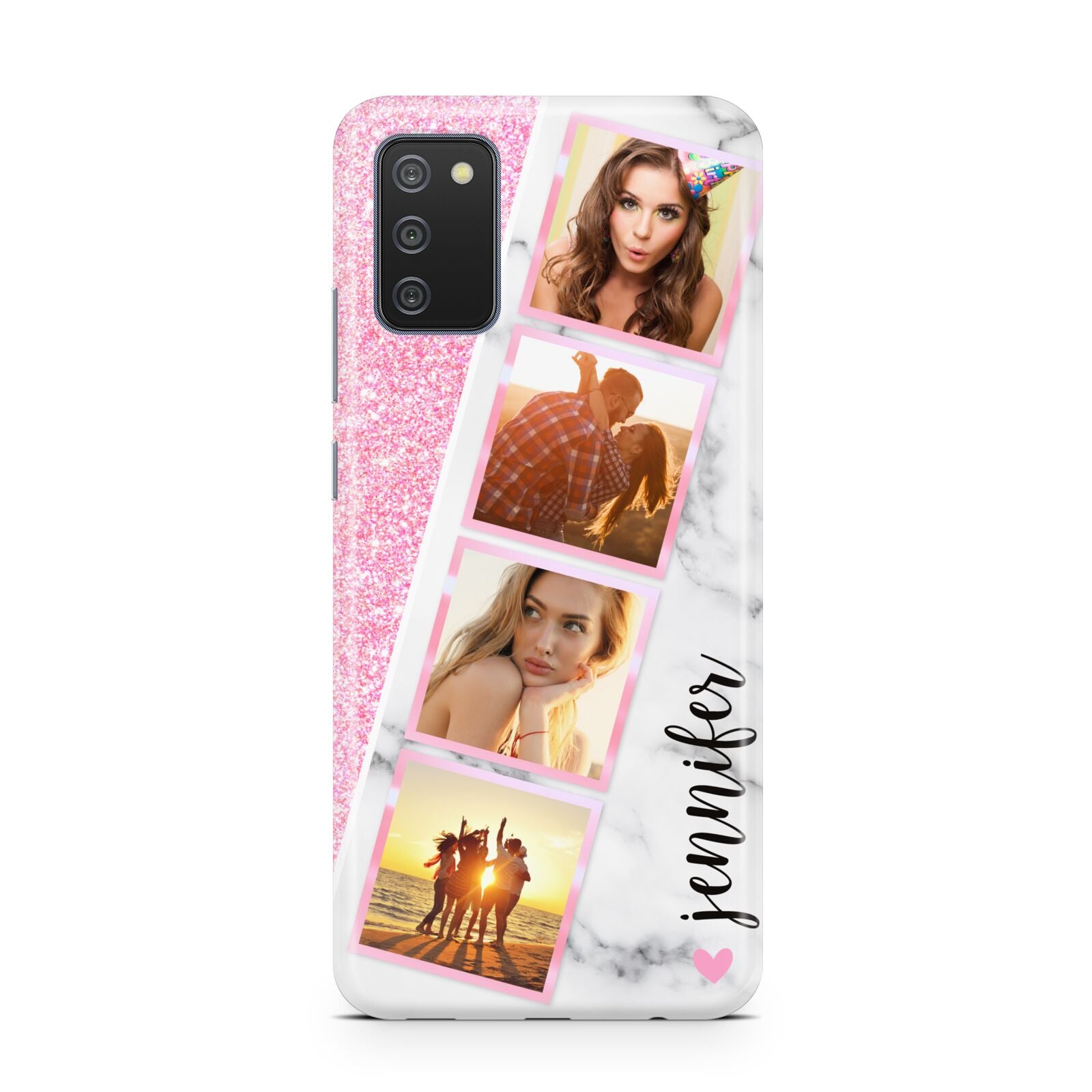Personalised Pink Marble Photo Strip Samsung A02s Case