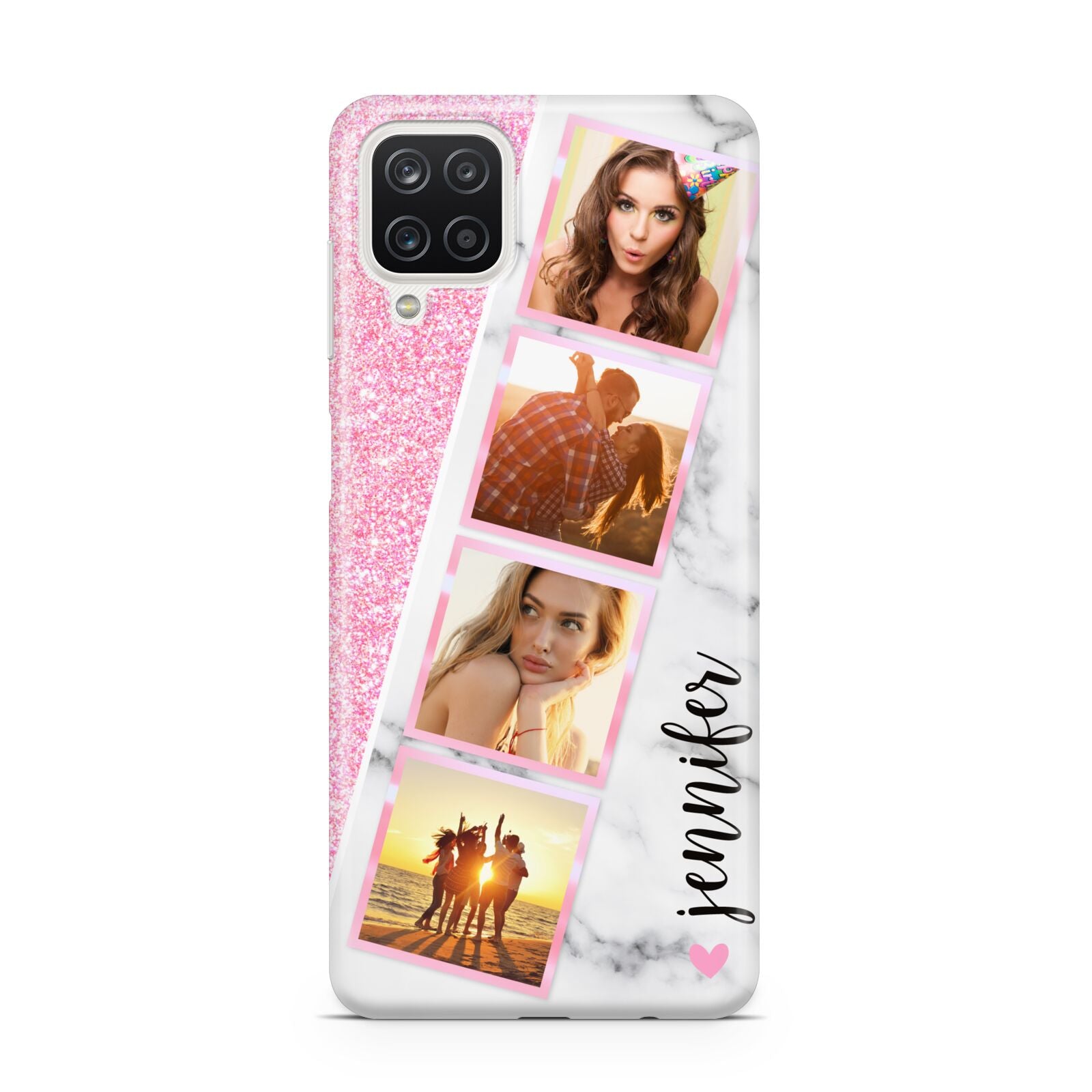 Personalised Pink Marble Photo Strip Samsung A12 Case