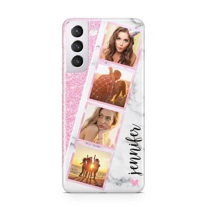 Personalised Pink Marble Photo Strip Samsung S21 Case
