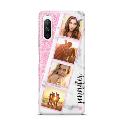 Personalised Pink Marble Photo Strip Sony Xperia 10 III Case