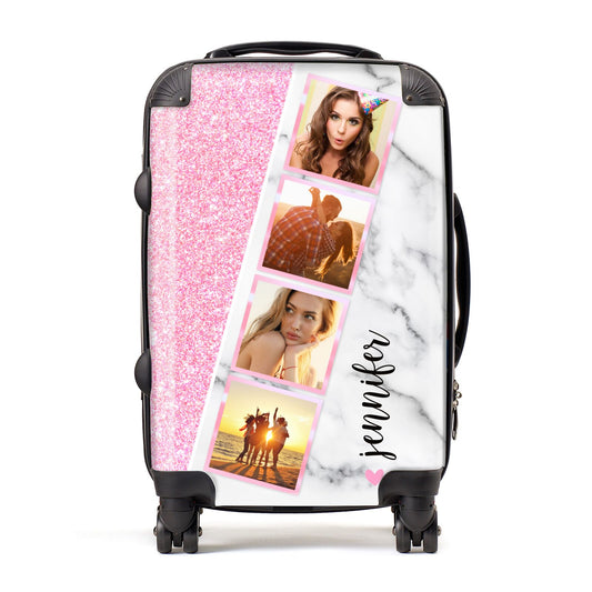 Personalised Pink Marble Photo Strip Suitcase