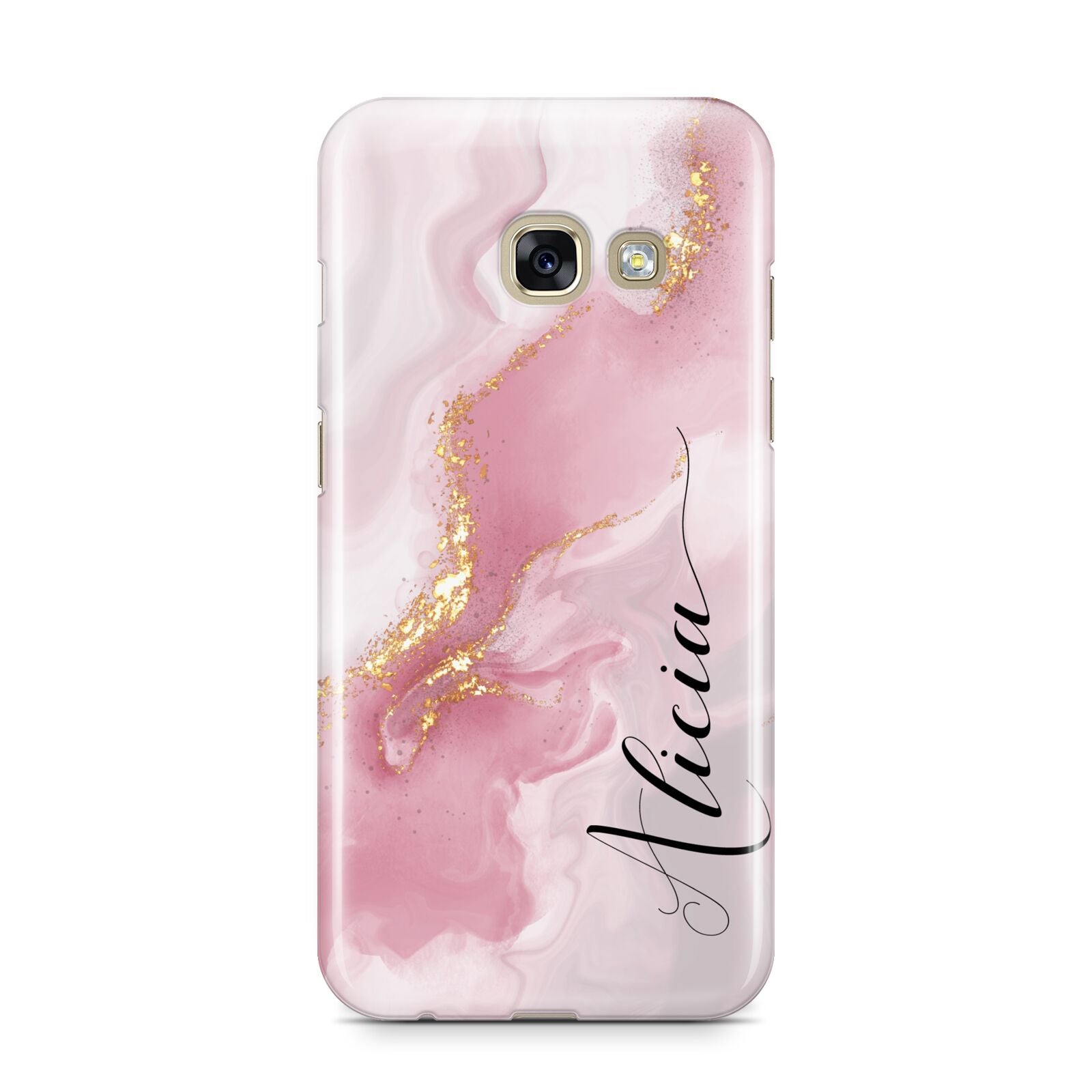 Personalised Pink Marble Samsung Galaxy A3 2017 Case on gold phone