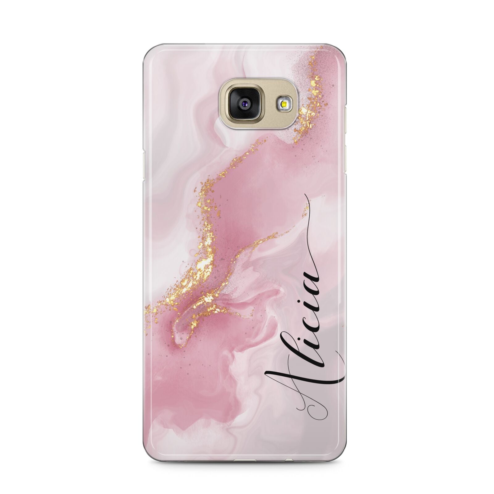 Personalised Pink Marble Samsung Galaxy A5 2016 Case on gold phone