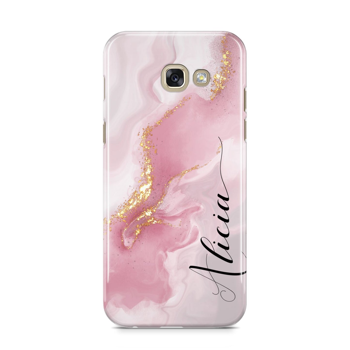 Personalised Pink Marble Samsung Galaxy A5 2017 Case on gold phone