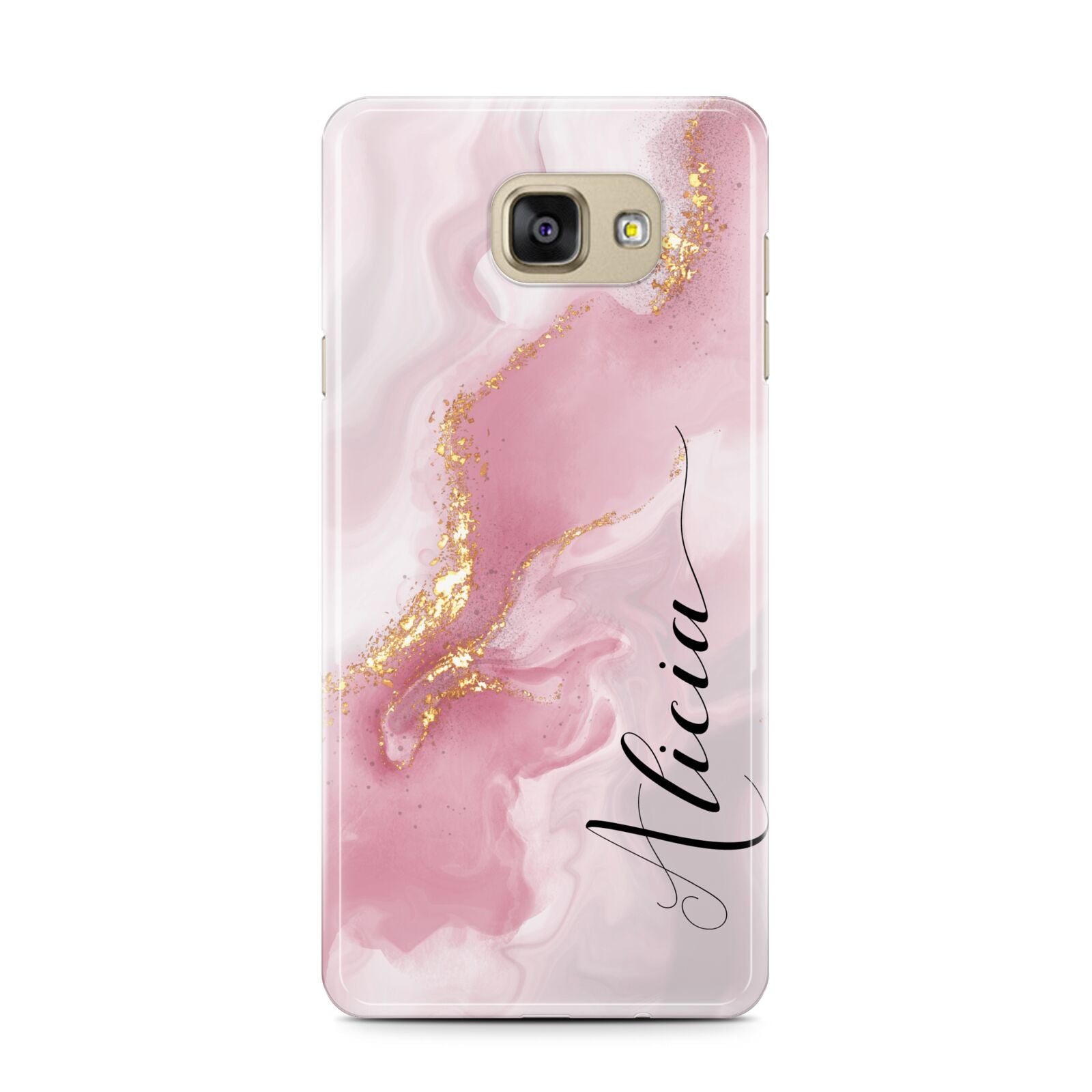 Personalised Pink Marble Samsung Galaxy A7 2016 Case on gold phone