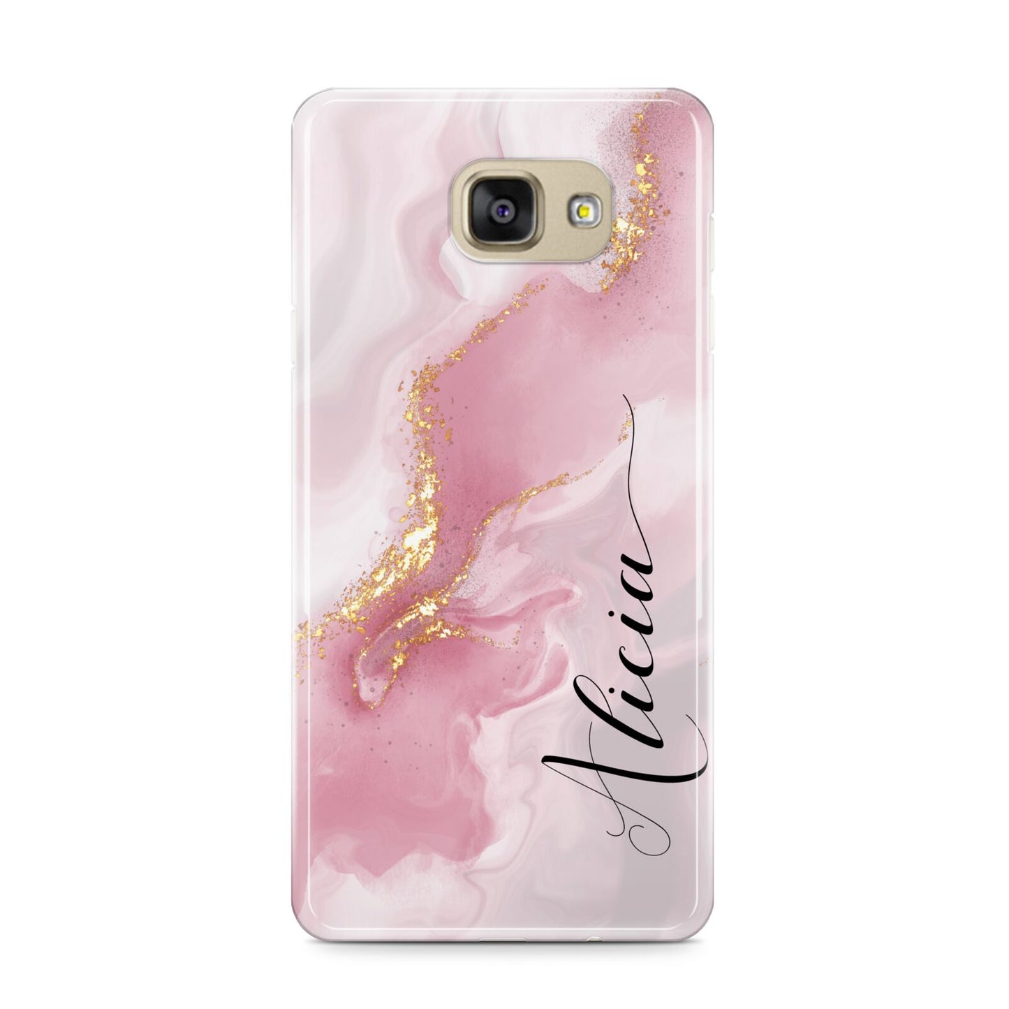 Personalised Pink Marble Samsung Galaxy A9 2016 Case on gold phone