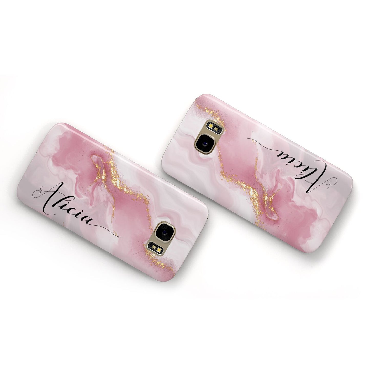 Personalised Pink Marble Samsung Galaxy Case Flat Overview
