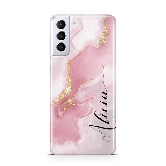 Personalised Pink Marble Samsung S21 Plus Phone Case