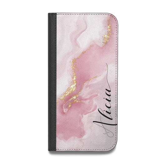 Personalised Pink Marble Vegan Leather Flip iPhone Case