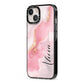 Personalised Pink Marble iPhone 13 Black Impact Case Side Angle on Silver phone