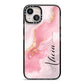 Personalised Pink Marble iPhone 13 Black Impact Case on Silver phone